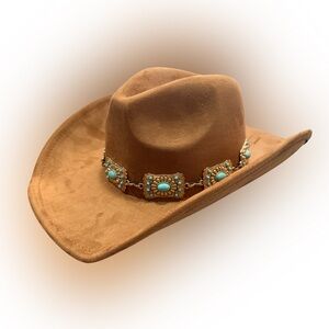 Brown Gold Turquoise Concho Band Hat